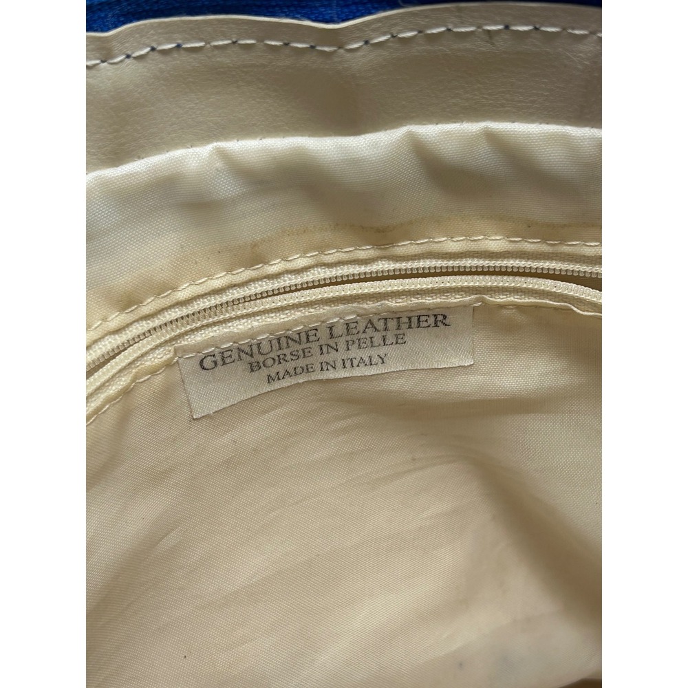 Genuine‎ Leather Made in Italy White Blue Slouchy Shoulder Bag Tote Pebbled - Picture 8 of 13